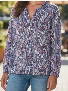 J. Jill Paisley Button-Front Blouse in Blue & Red